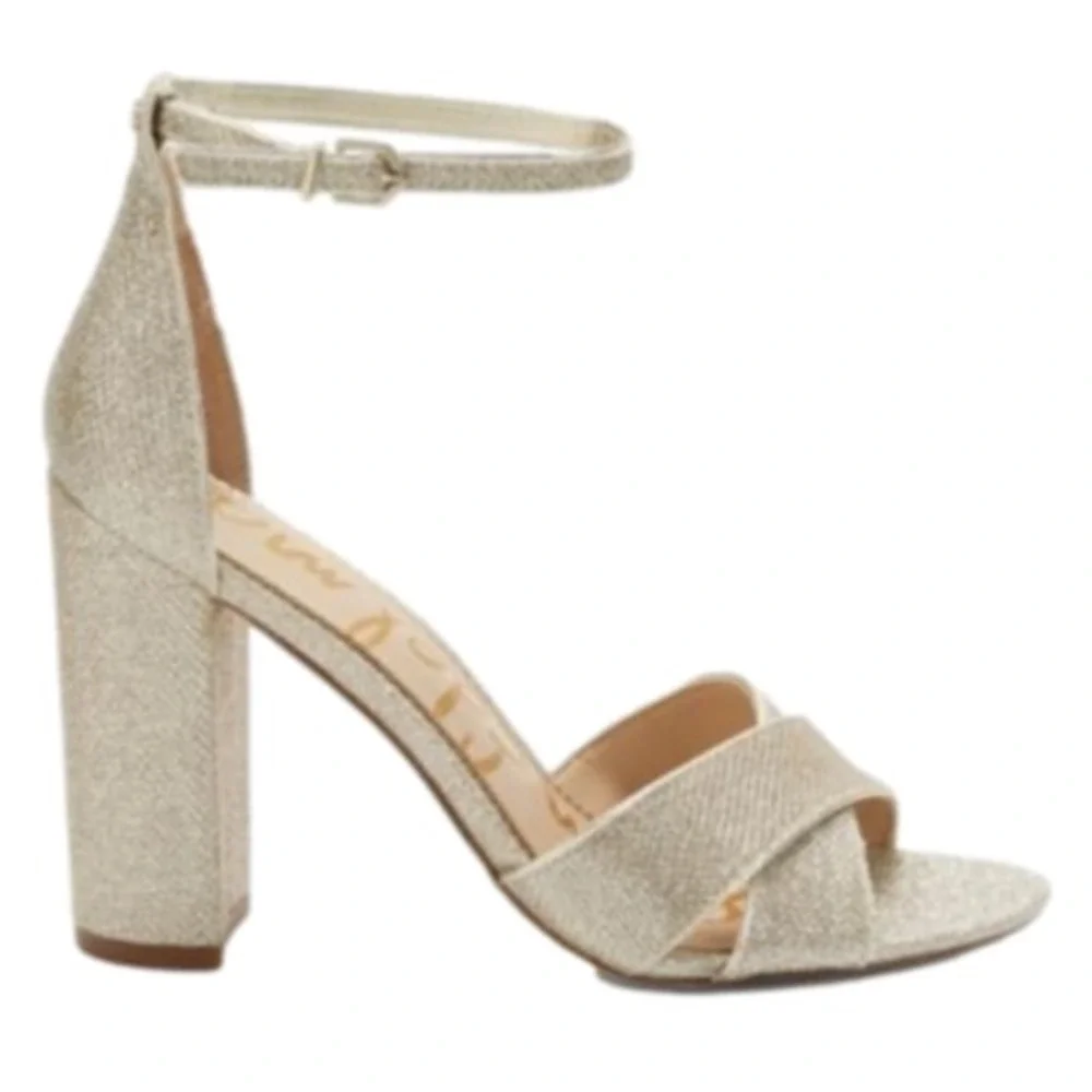 Sam Edelman Women's Gold‎ Glitter Ankle Strap Block Heel Sandals Party Shoes 10 - Picture 14 of 16